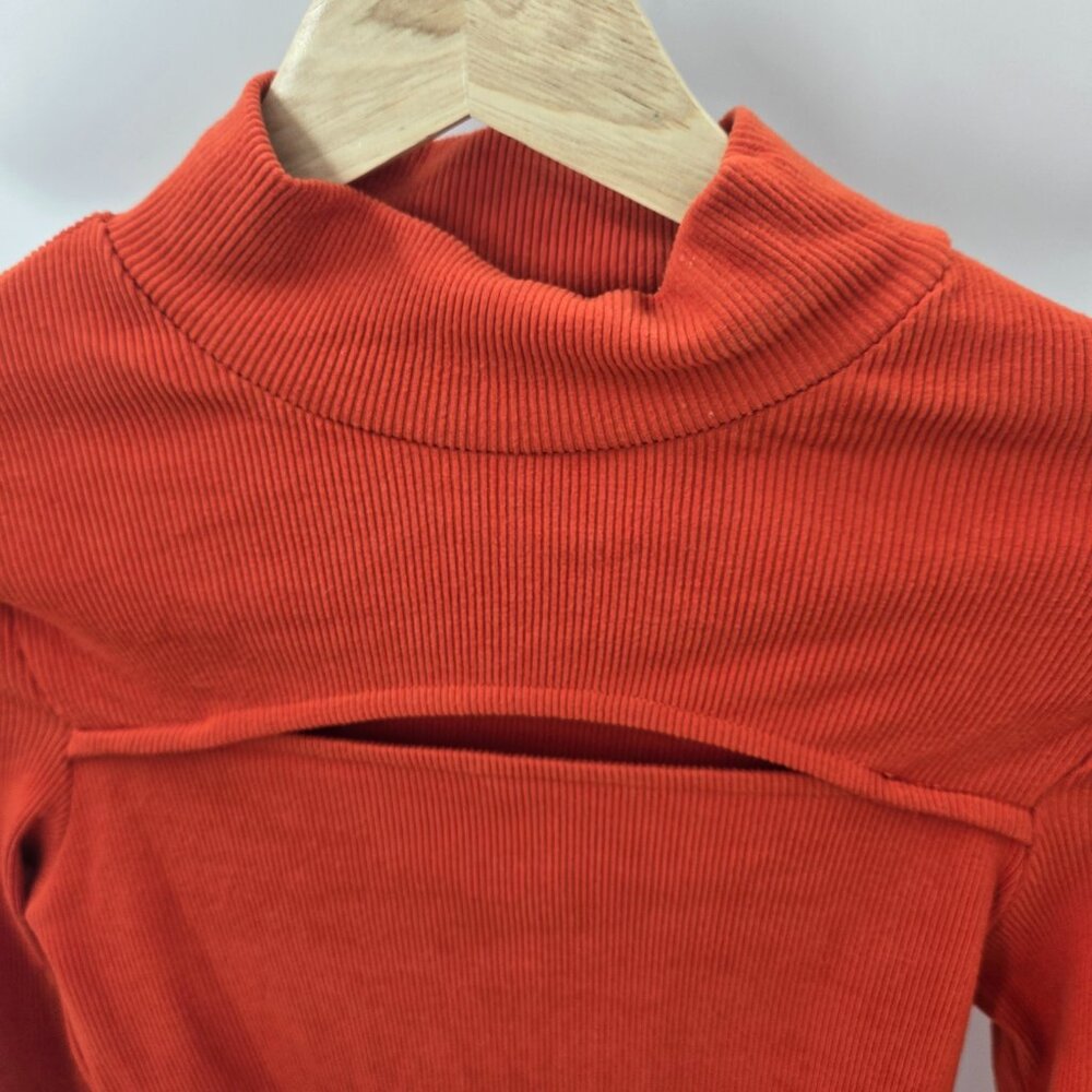 Lovepoem by Block Orange Sweater Cowl Neck Cutout Ribbed Medium - Picture 11 of 12
